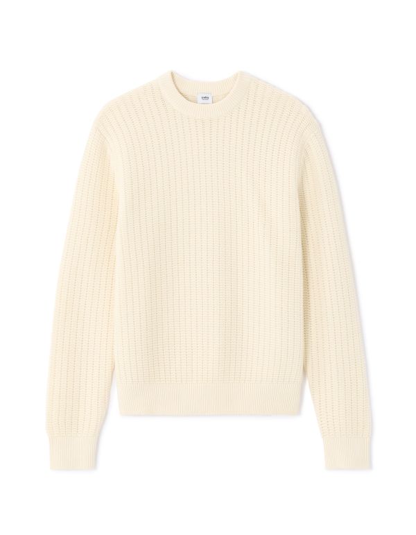 Pull col rond 100% coton avec jeu de points - blanc