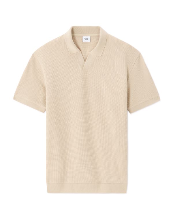 Polo regular en maille gaufrée - beige