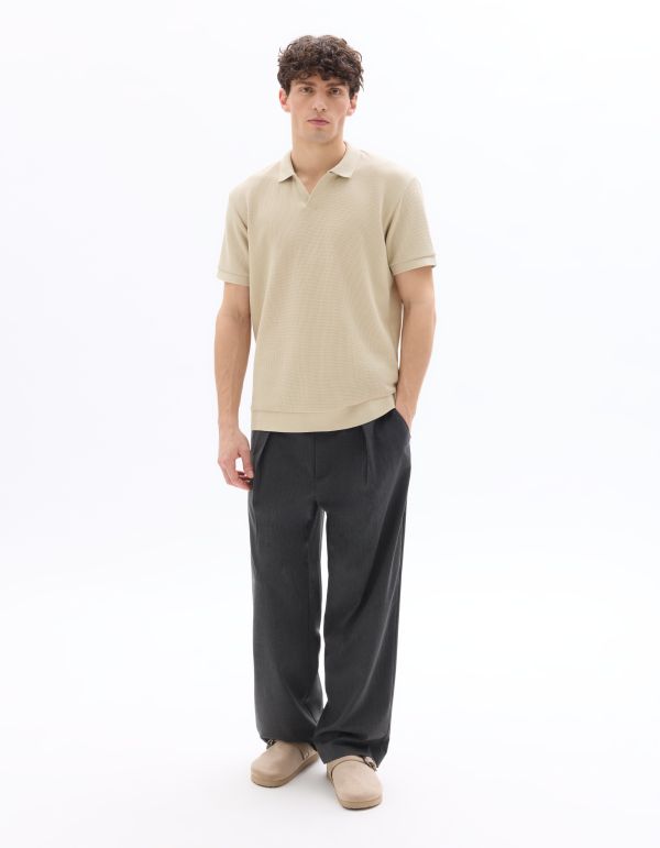 Polo regular en maille gaufrée - beige