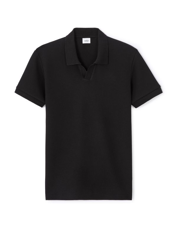 Polo regular en maille gaufré - noir