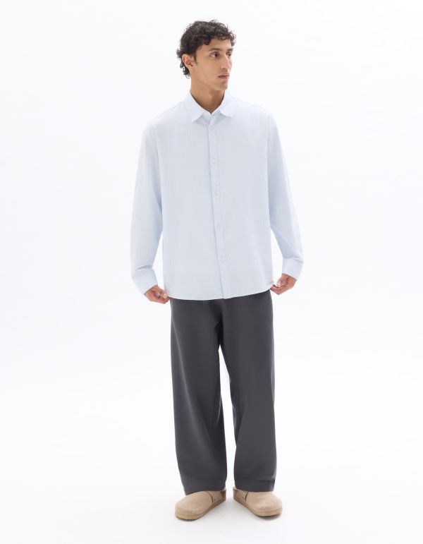 Chemise oversize à rayures 100% coton oxford - bleu clair