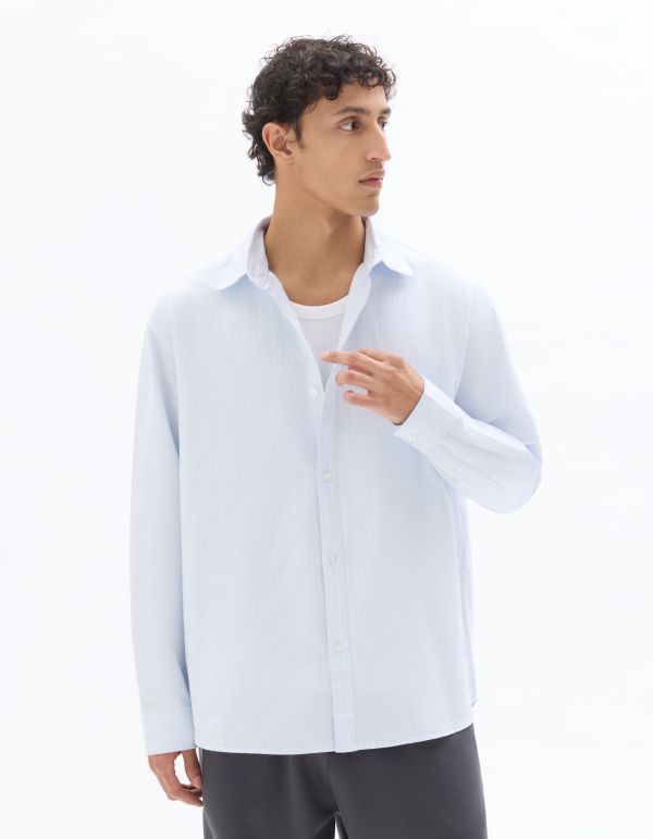 Chemise oversize à rayures 100% coton oxford - bleu clair