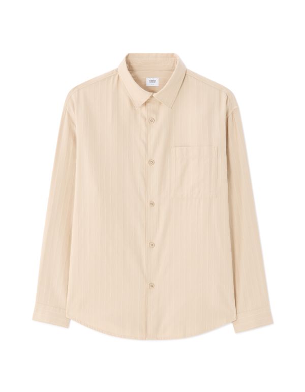 Chemise loose coton tencel rayé - beige