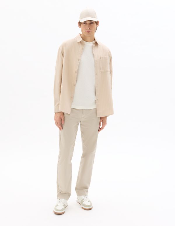 Chemise loose coton tencel rayé - beige