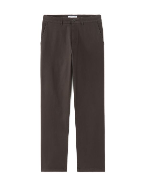 P.01 Pantalon chino straight en coton stretch longueur standard - marron foncé