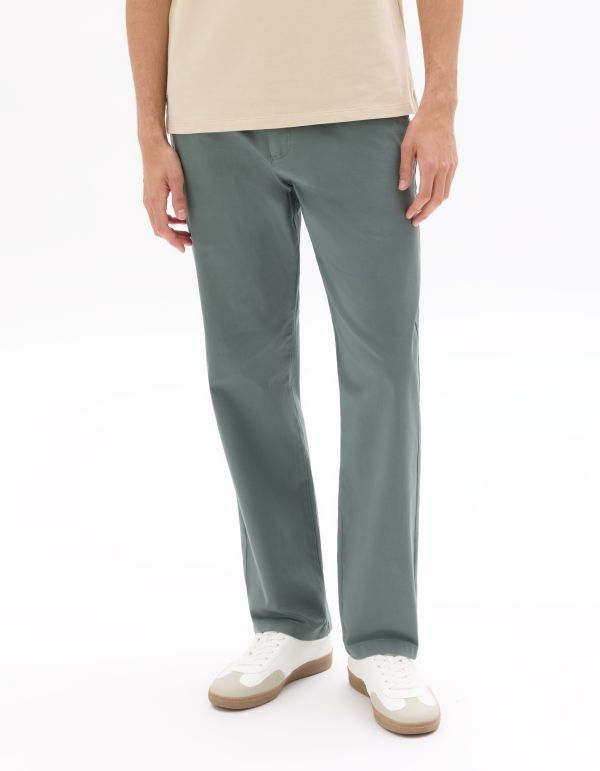 Pantalon chino straight en coton stretch longueur standard - vert moyen