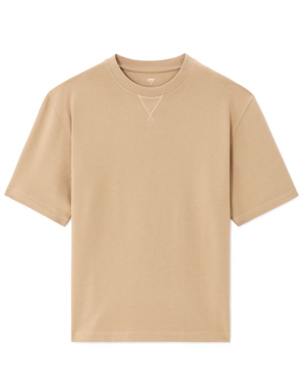 T-shirt oversize col rond en molleton - beige taupe