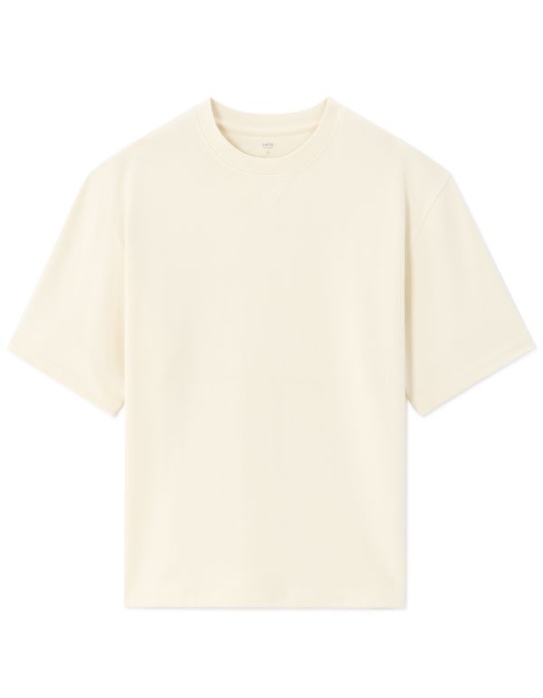 T-shirt oversize col rond en molleton - écru