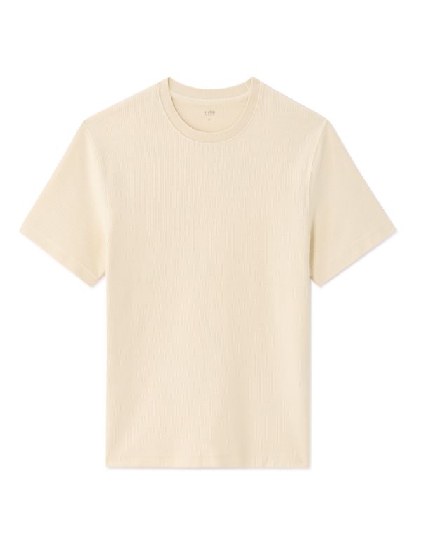 T-Shirt boxy col rond 100% coton reliéfé - beige