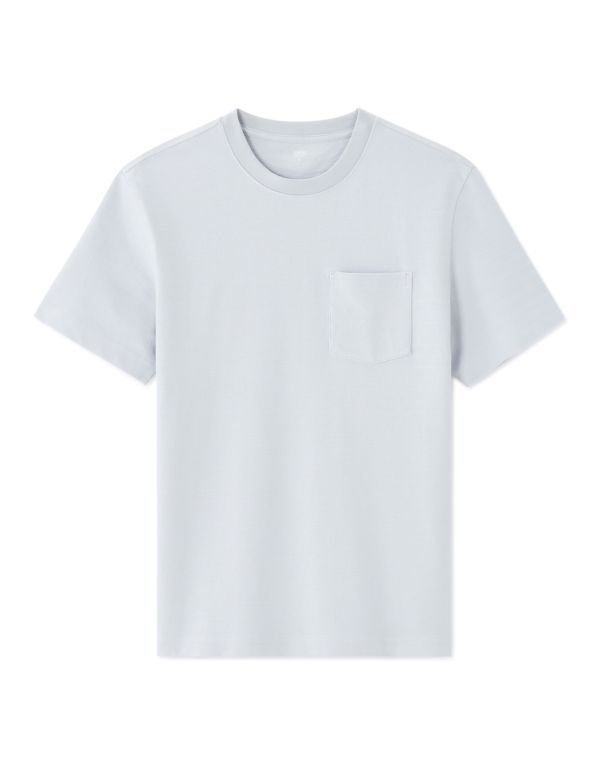 T-shirt boxy coton stretch avec poche  - bleu clair
