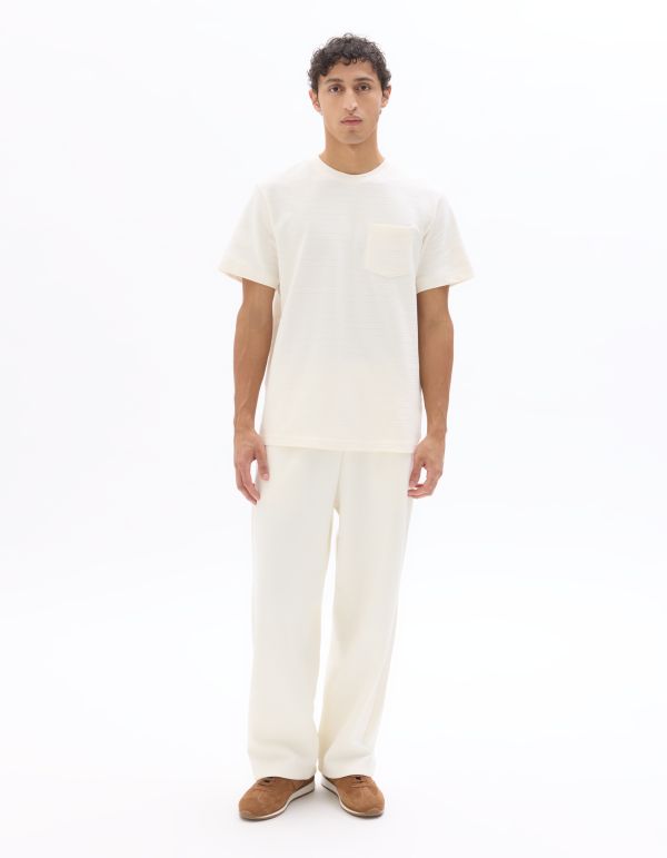 T-shirt boxy coton stretch avec poche  - écru