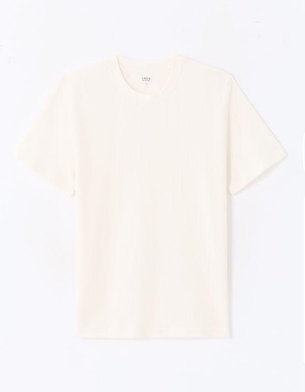 T-shirt boxy col rond 100% coton gaufré - beige
