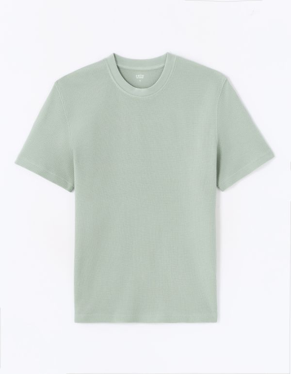 T-shirt boxy col rond 100% coton gaufré - vert