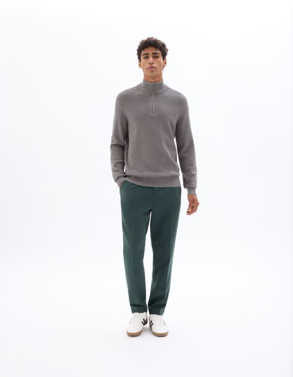 Pull col camionneur regular en micro gaufré - gris