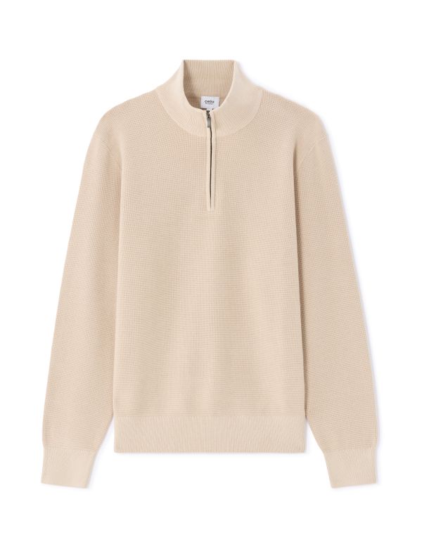 Pull col camionneur regular en micro gaufré - beige