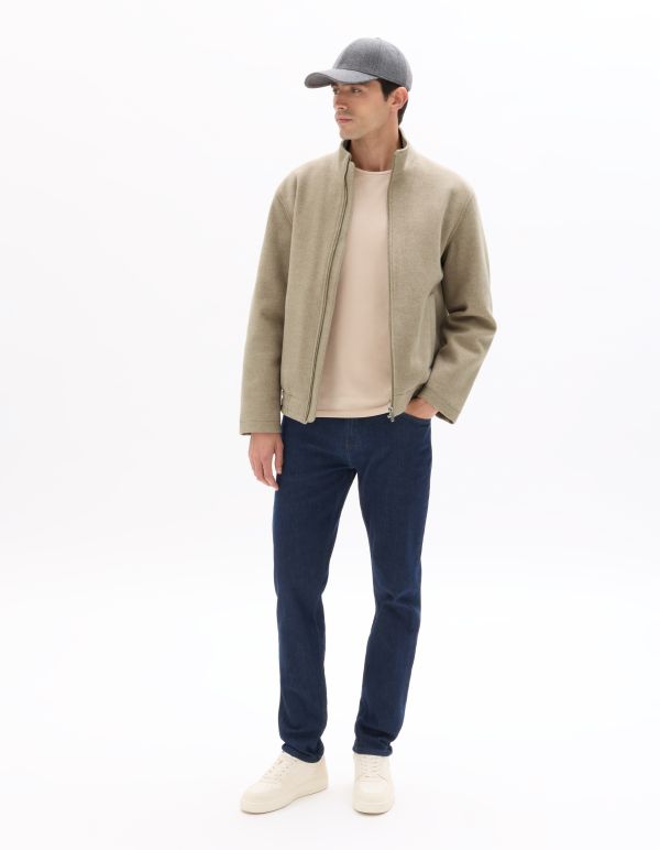 Blouson col montant en laine mélangée - beige