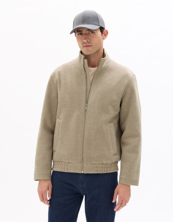 Blouson col montant en laine mélangée - beige