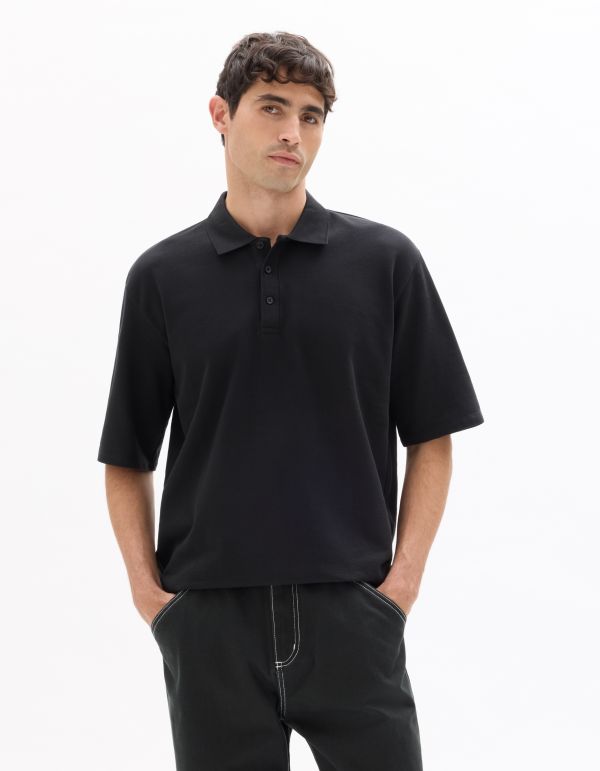 Polo oversize 100% coton french terry - noir