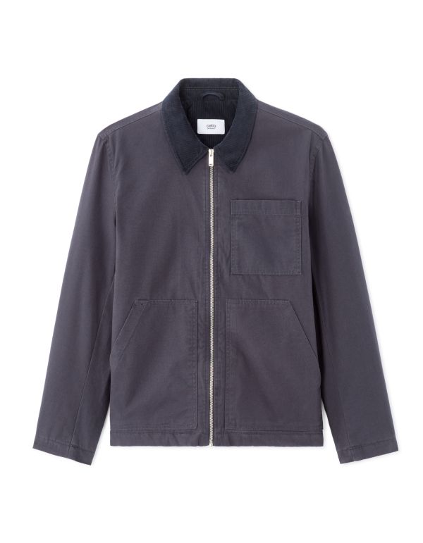 Blouson 100% coton col contrasté - marine