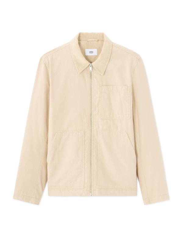 Blouson 100% coton col contrasté - beige