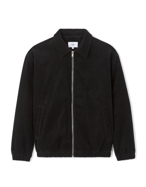Blouson en velours côtelé col chemise - noir