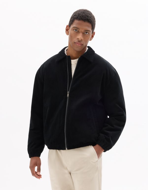 Blouson en velours côtelé col chemise - noir