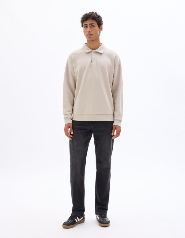 Sweat regular col polo en piqué - beige