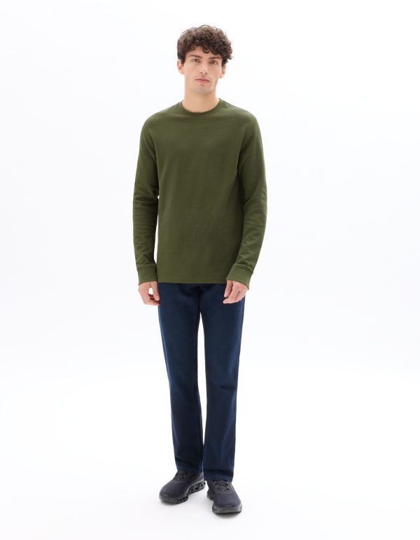 T-shirt boxy reliéfé manches longues - kaki