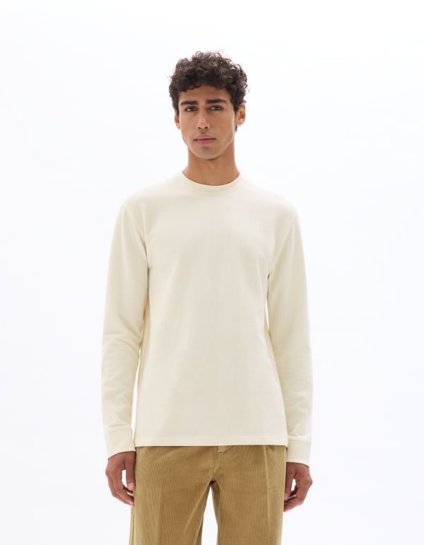 T-shirt boxy reliéfé manches longues - écru