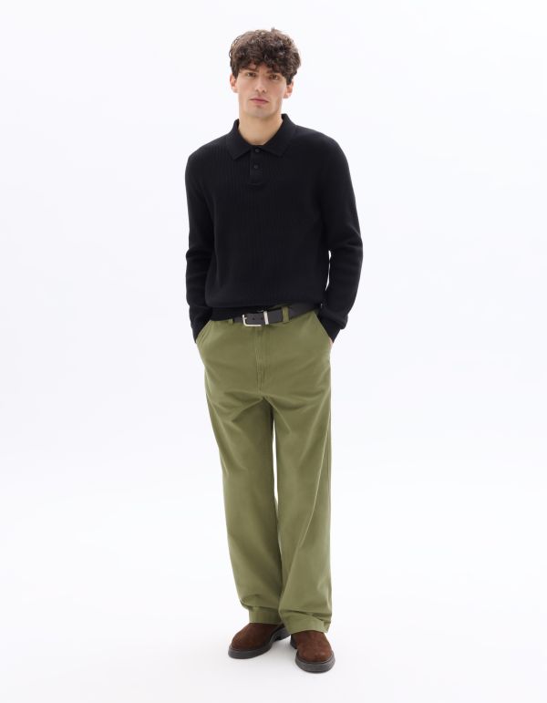 Pantalon chino loose 100% coton - kaki