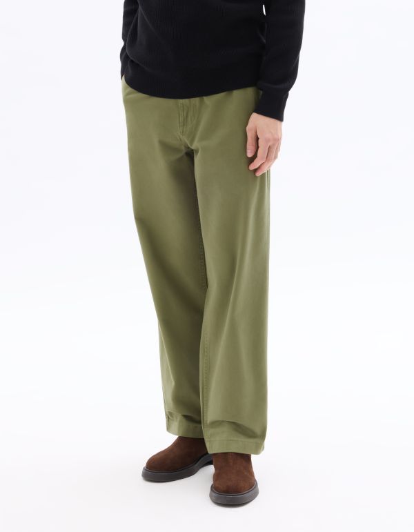 Pantalon chino loose 100% coton - kaki