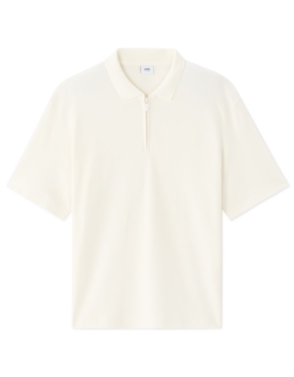 Polo col zippé 100% coton - blanc