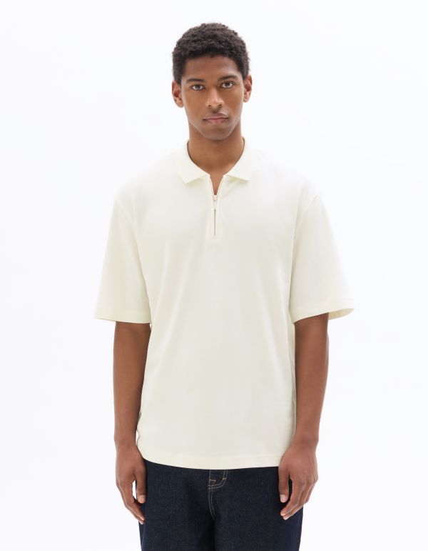 Polo col zippé 100% coton - blanc