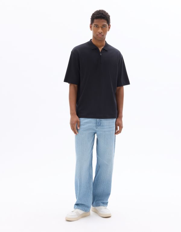 Polo col zippé 100% coton - noir
