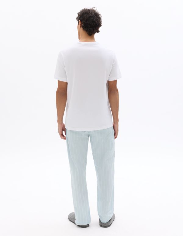 Pyjama t-shirt et pantalon rayé 100% coton - bleu clair