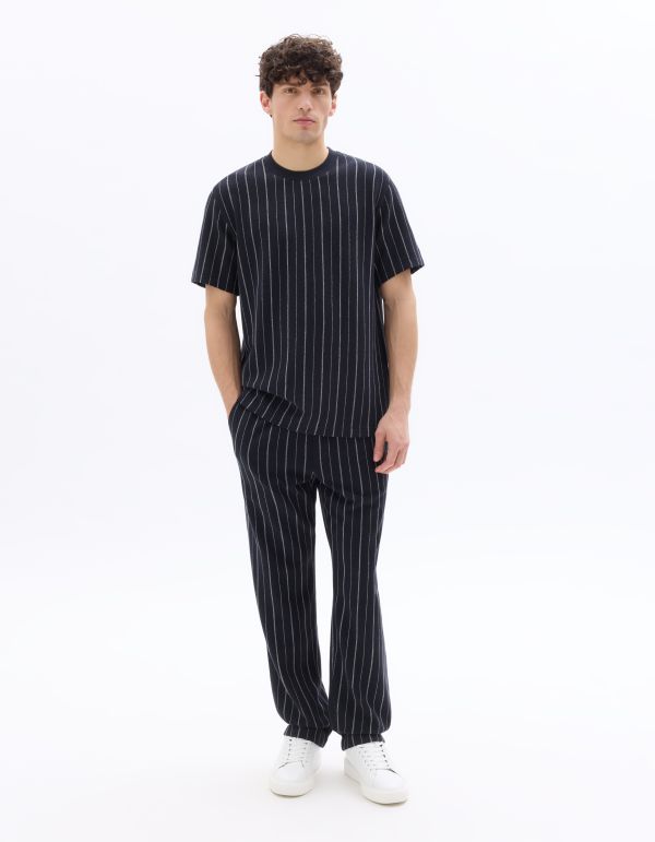 Pantalon straight rayé - marine