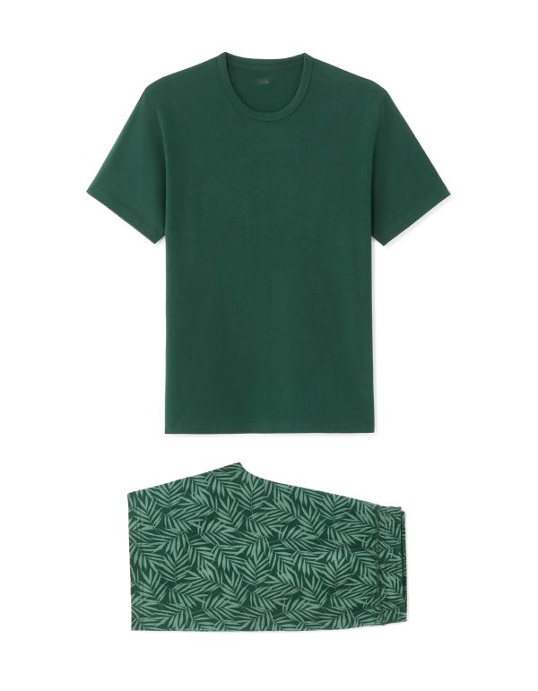 Pyjama t-shirt et short imprimé feuillage - bleu