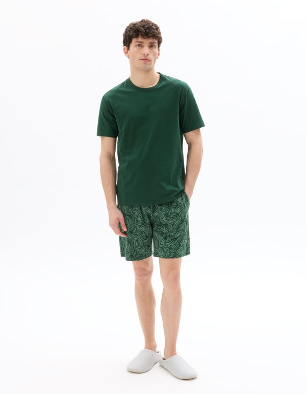 Pyjama t-shirt et short imprimé feuillage - bleu