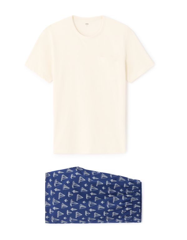 Pyjama t-shirt et short motif bateau 100% coton - bleu