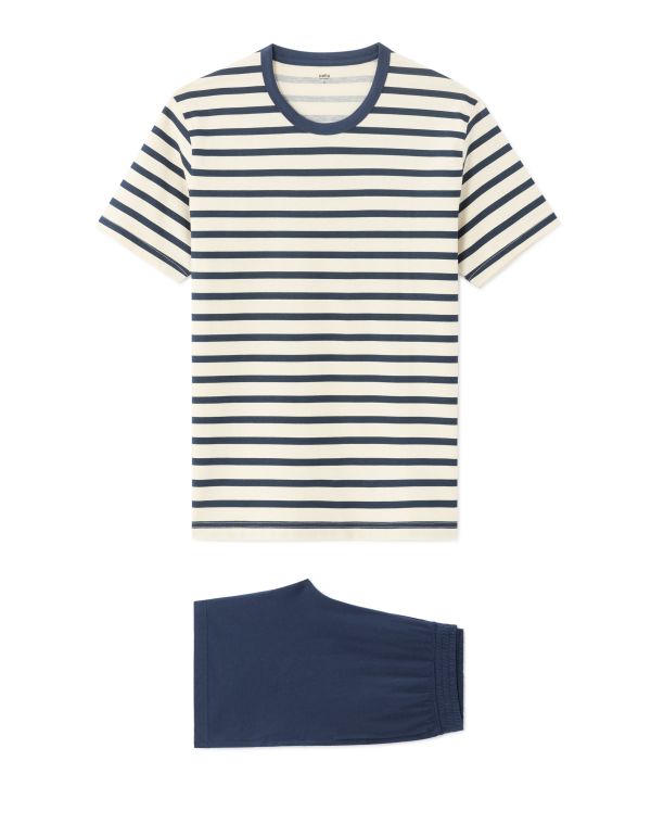 Pyjama t-shirt rayé et short 100% coton - bleu