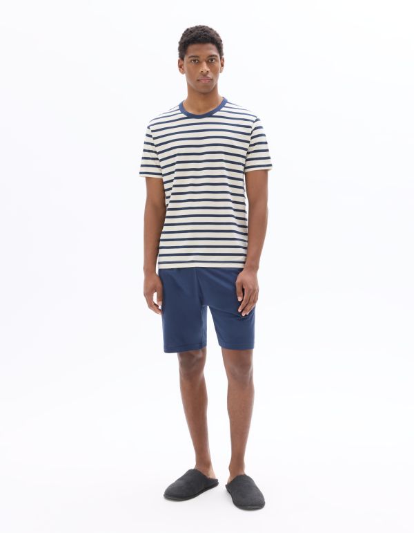 Pyjama t-shirt rayé et short 100% coton - bleu