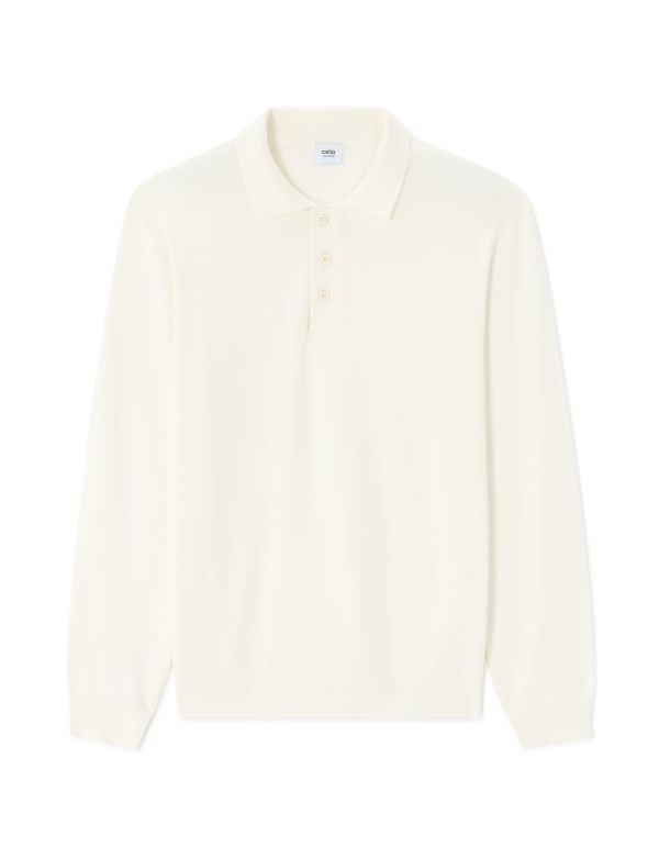 Pull regular col polo - blanc