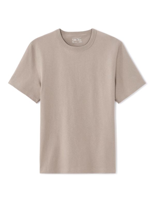 T.02 T-Shirt boxy col rond 100% coton épais - gris taupe