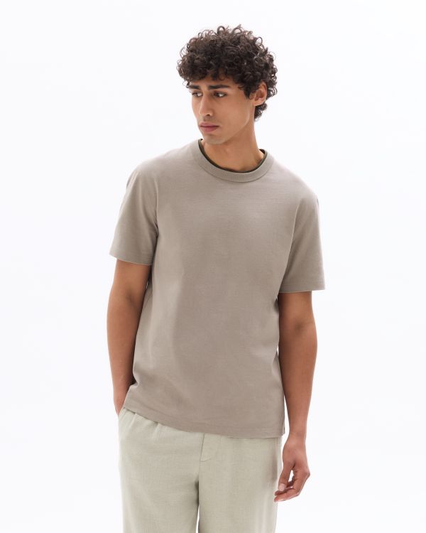 T.02 T-Shirt boxy col rond 100% coton épais - gris taupe