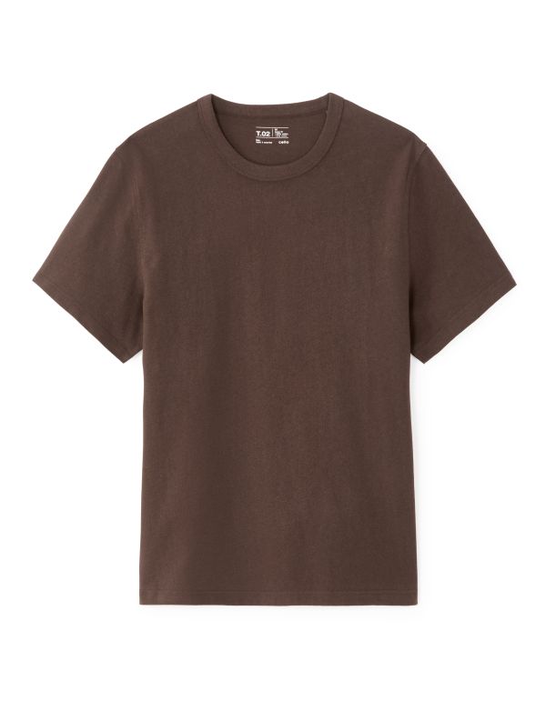 T.02 T-Shirt boxy col rond 100% coton épais - marron glacé