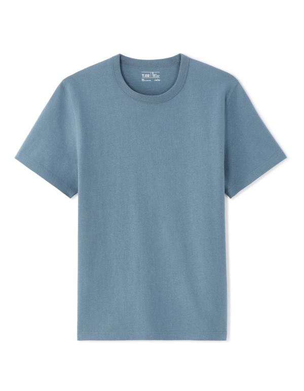 T.02 T-Shirt boxy col rond 100% coton épais - bleu