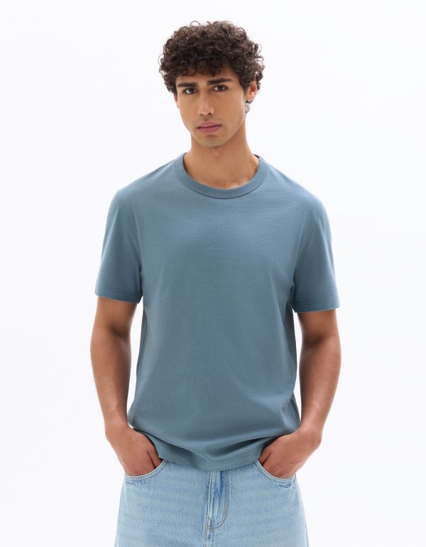 T.02 T-Shirt boxy col rond 100% coton épais - bleu