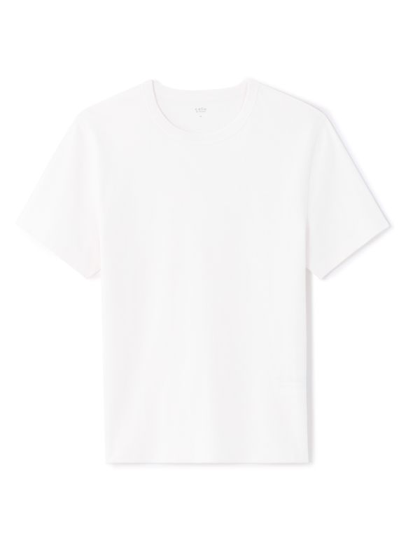 T-shirt boxy col rond 100% coton épais - blanc