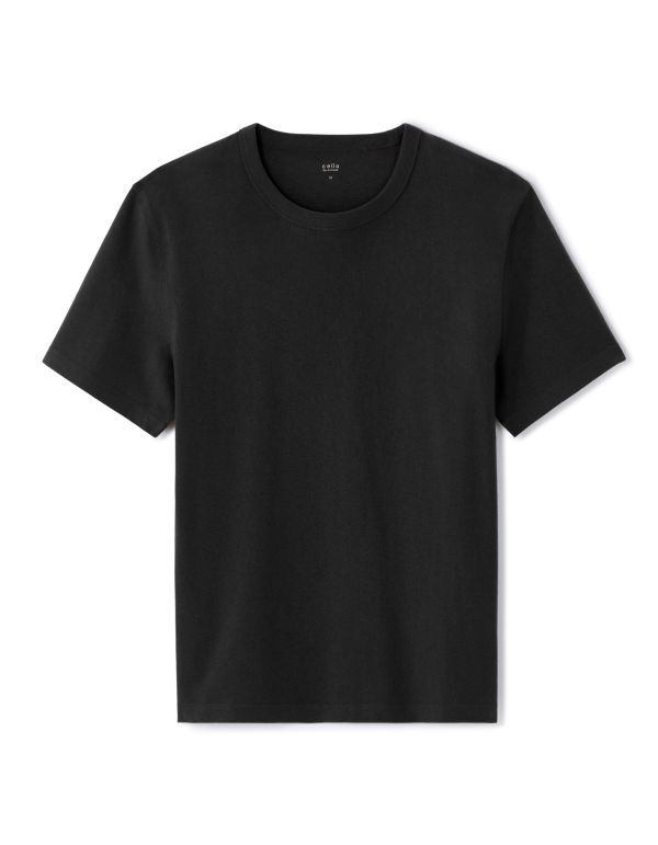 T-shirt boxy col rond 100% coton épais - noir