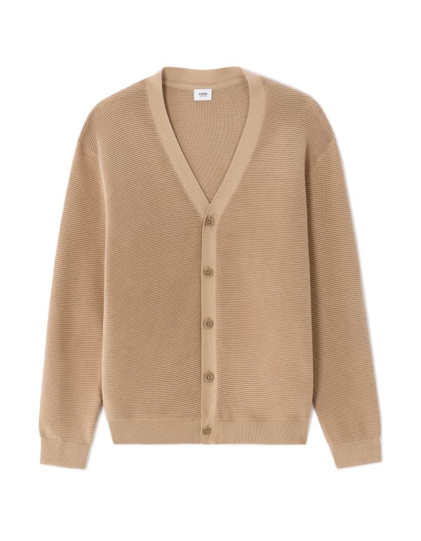 Cardigan côtelé horizontal 100% coton - beige
